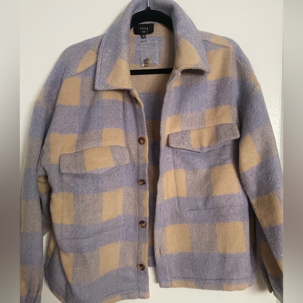 Vici Plaid Wool Blend Flap Pocket Tunic Shacket